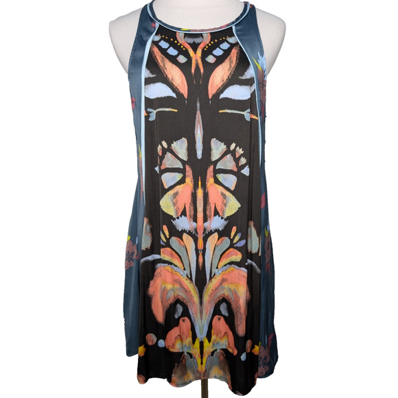 Free People Dream Free Boho Floral Print Satin Strappy Cut Out Tunic Top Small - Picture 3 of 12